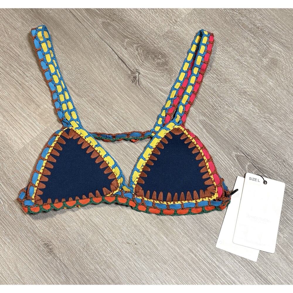 Crochet Bikini Swim Top Cobalt Blue Womens‎ Large Bright Trim Love Island